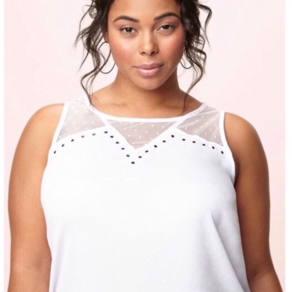Tops - New White Mesh Yoke Cami